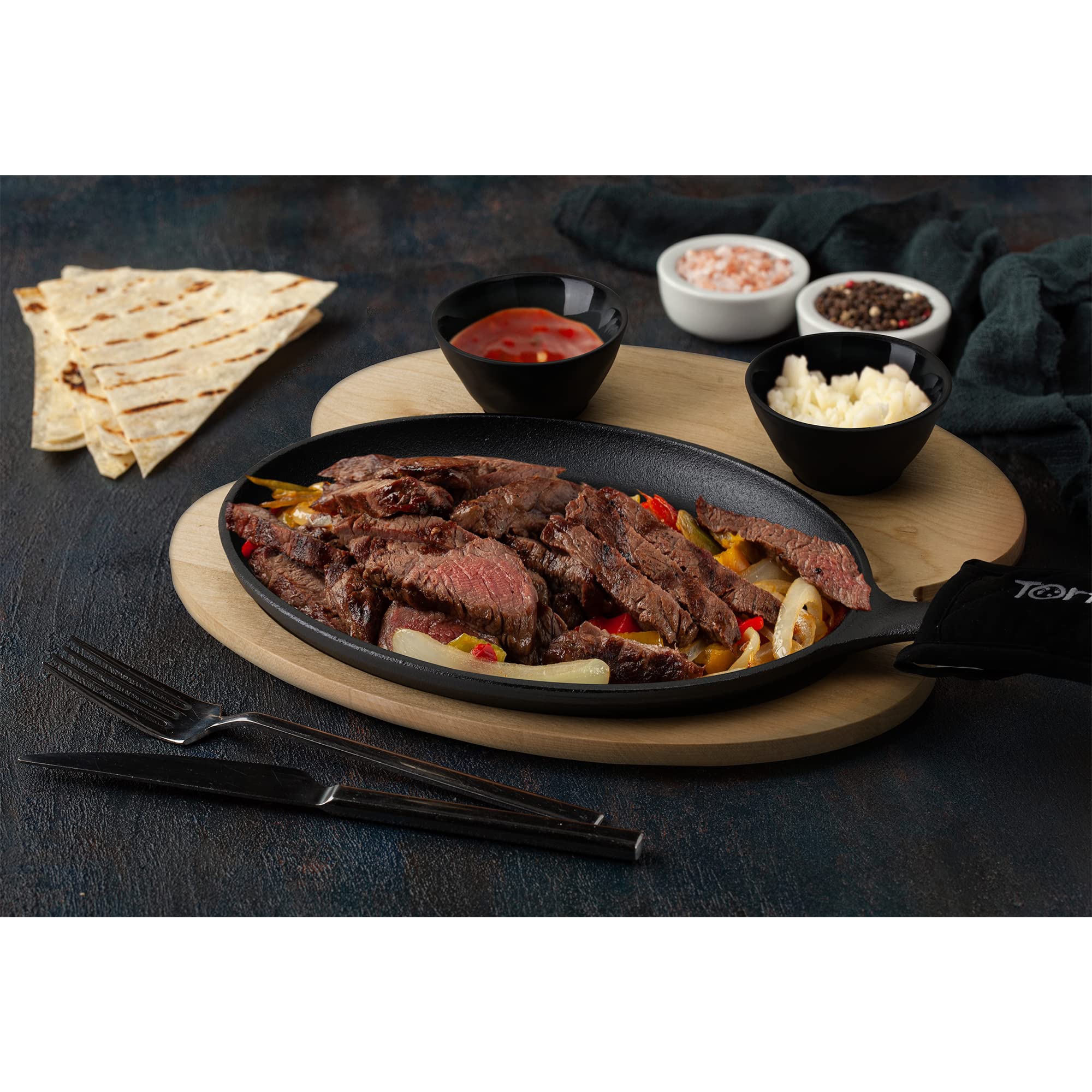 Tortillada – 10 Inch Cast Iron Fajita Pan/Grill Pan Set for
